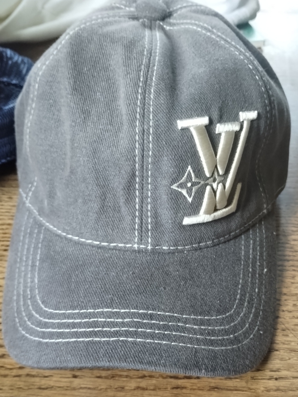 Louis Vuitton Gray Baseball Cap with White LV Patch